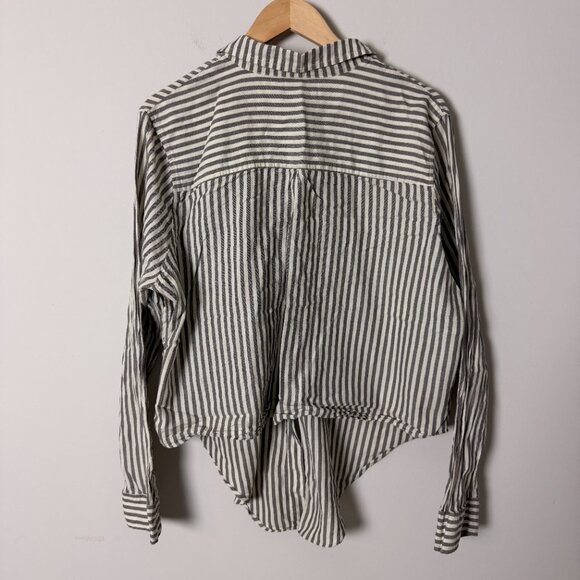 Madewell Gray Cream Striped Button Down Top 2X - Picture 2 of 3